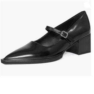 YDN Black Mary Jane Block Low Heel Pumps Chic Pointed Toe Buckled Strap Shoe